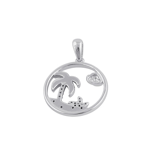 Sterling Silver Clear CZ Enamel Sea Pendant