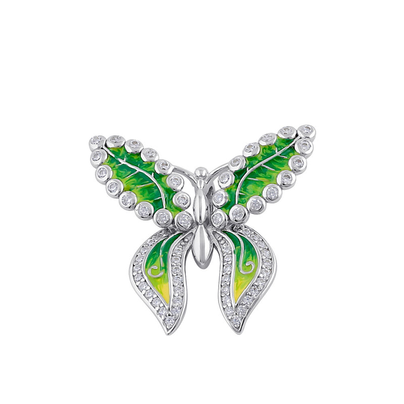Sterling Silver Clear CZ Enamel Butterfly Pendant