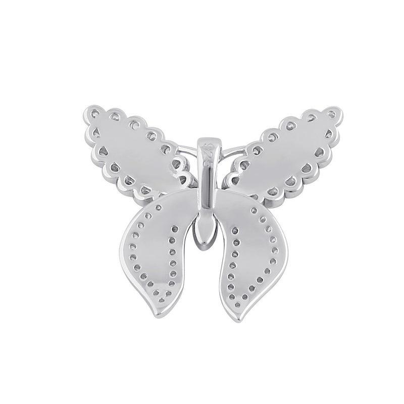 Sterling Silver Clear CZ Enamel Butterfly Pendant