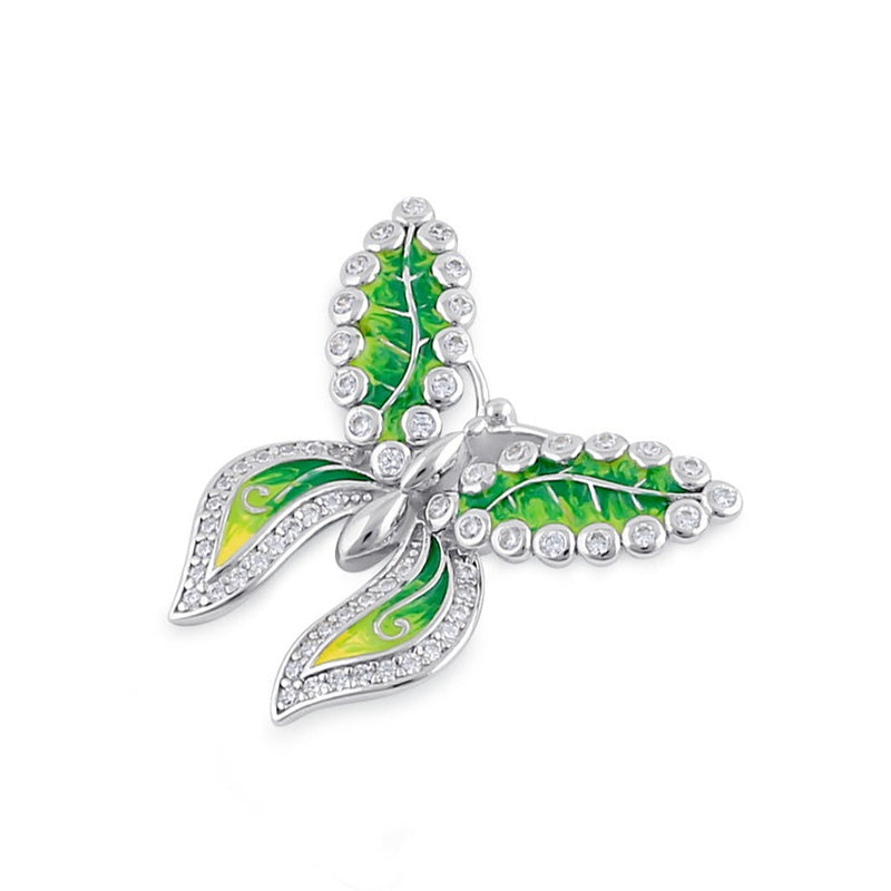 Sterling Silver Clear CZ Enamel Butterfly Pendant