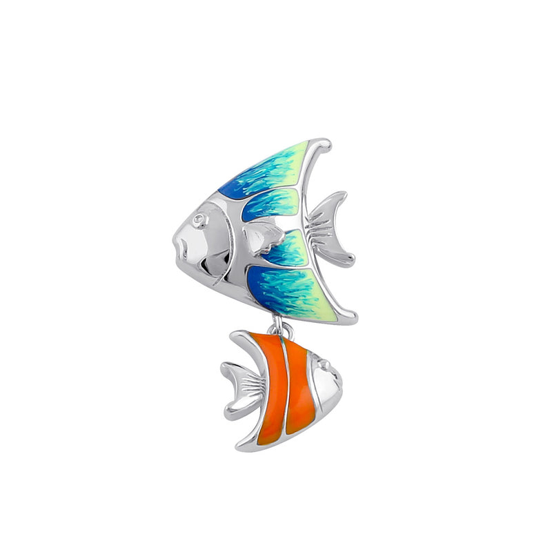 Sterling Silver Clear CZ Enamel Fish Pendant