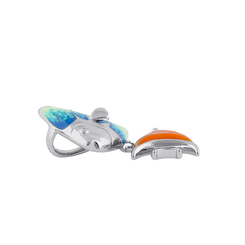 Sterling Silver Clear CZ Enamel Fish Pendant