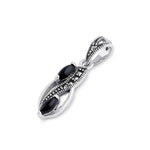 Sterling Silver Onyx Leaf Design Marcasite Pendant