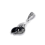 Sterling Silver Onyx Leafy Marcasite Pendant