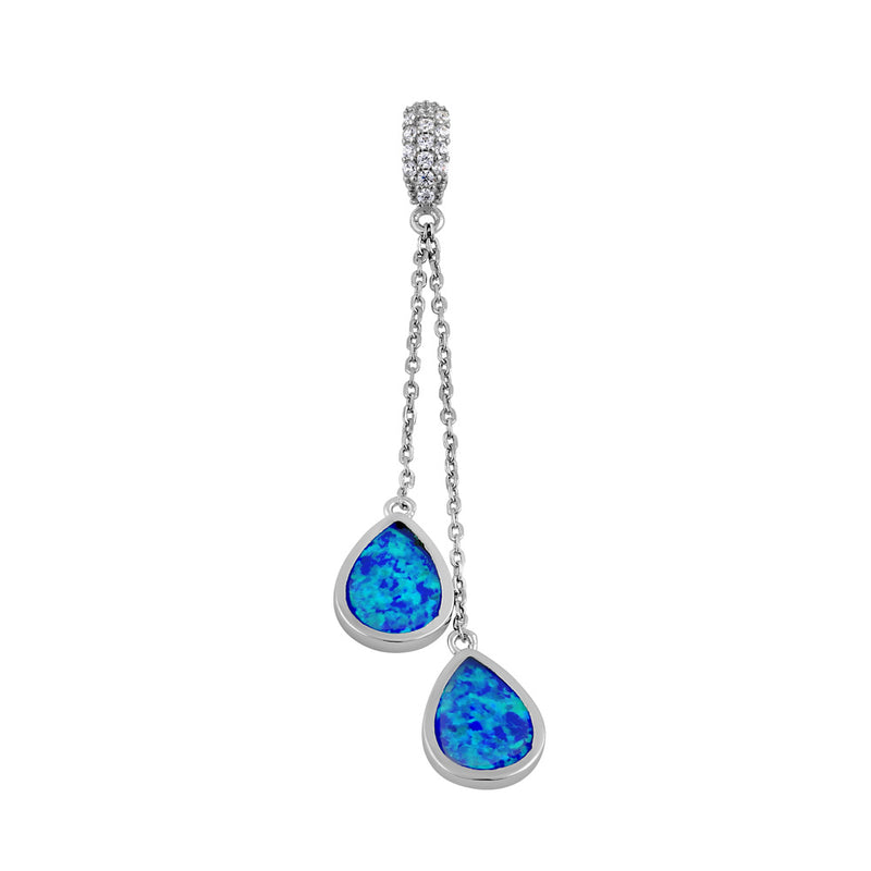 Sterling Silver Blue Lab Opal Drop Dangle CZ Pendant