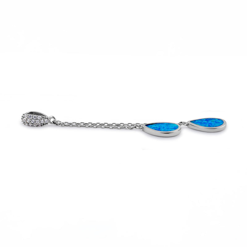 Sterling Silver Blue Lab Opal Drop Dangle CZ Pendant