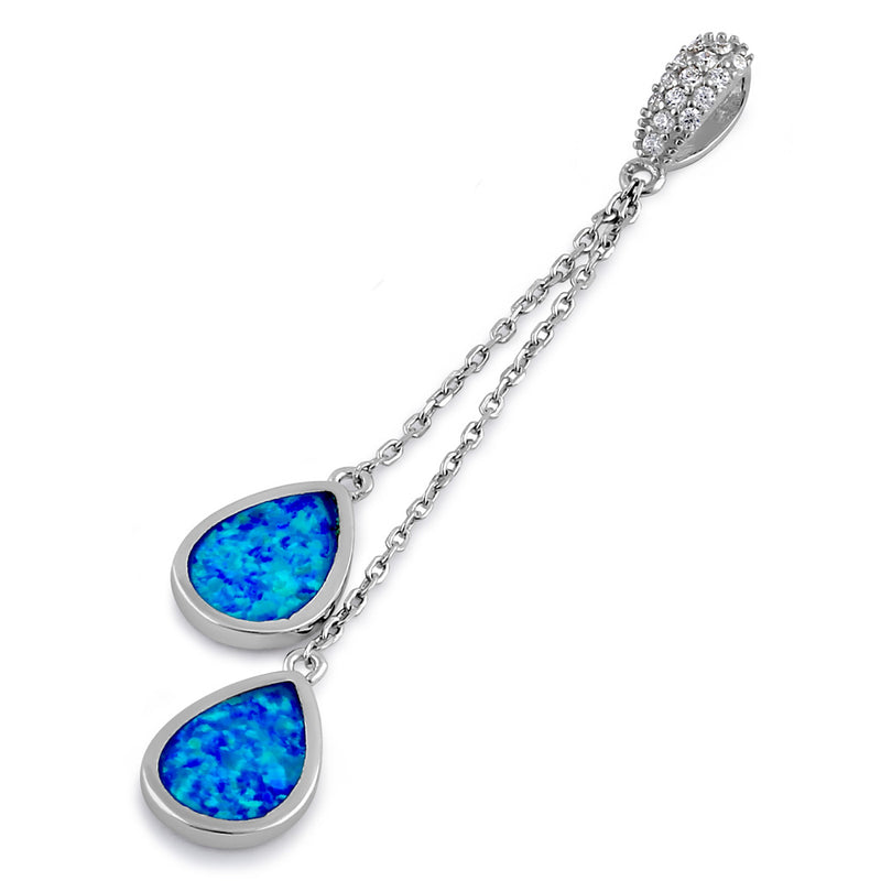 Sterling Silver Blue Lab Opal Drop Dangle CZ Pendant
