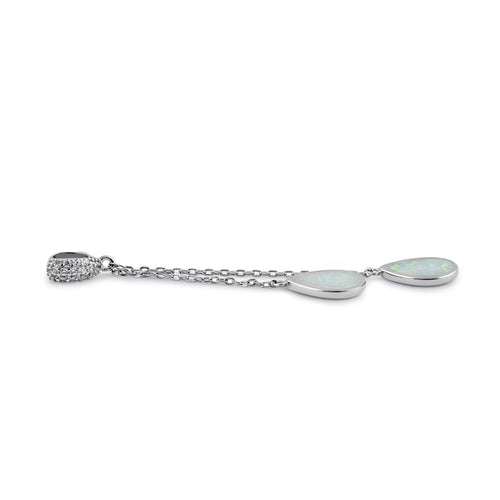 Sterling Silver White Lab Opal Drop Dangle CZ Pendant