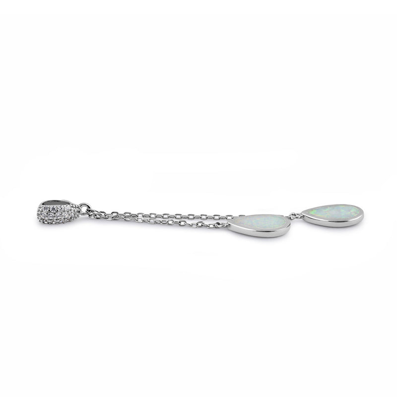 Sterling Silver White Lab Opal Drop Dangle CZ Pendant