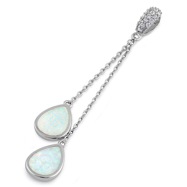 Sterling Silver White Lab Opal Drop Dangle CZ Pendant