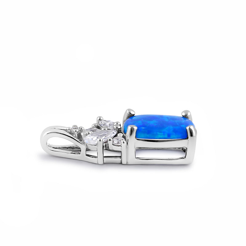 Sterling Silver Elegant Squoval Blue Lab Opal CZ Pendant