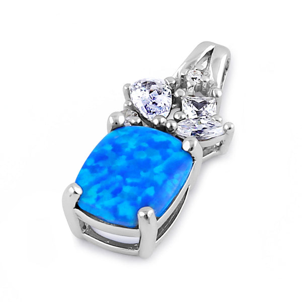 Sterling Silver Elegant Squoval Blue Lab Opal CZ Pendant