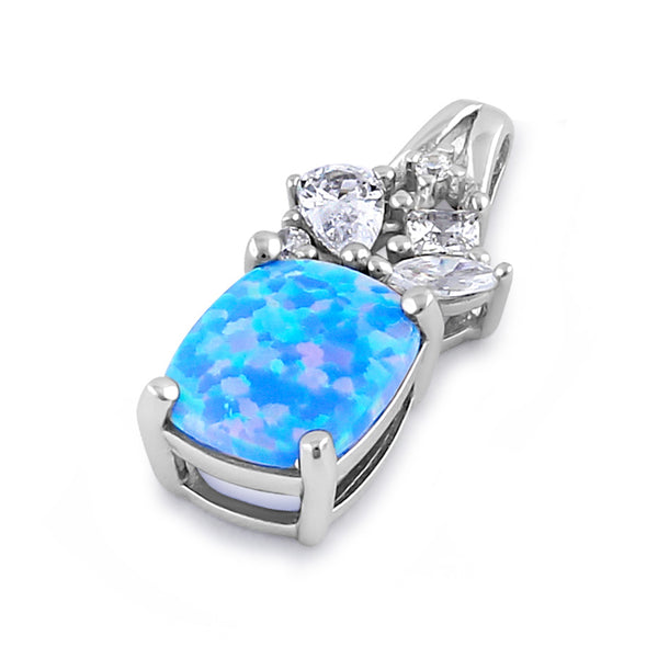 Sterling Silver Elegant Squoval Blue Lavender Lab Opal CZ Pendant