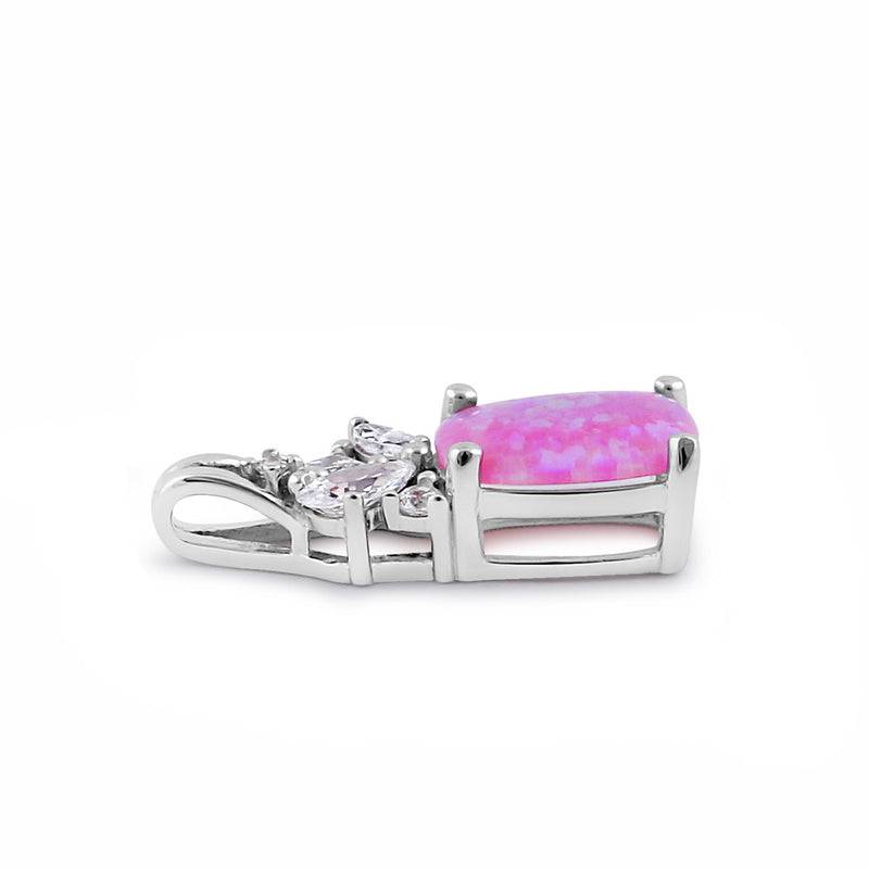 Sterling Silver Elegant Squoval Pink Lab Opal CZ Pendant