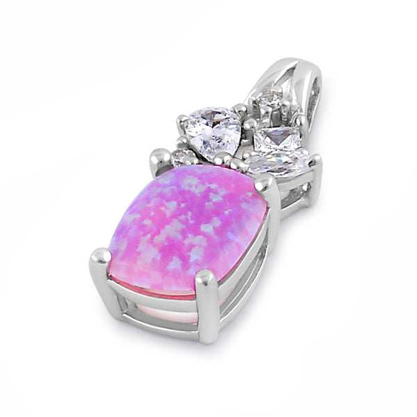 Sterling Silver Elegant Squoval Pink Lab Opal CZ Pendant