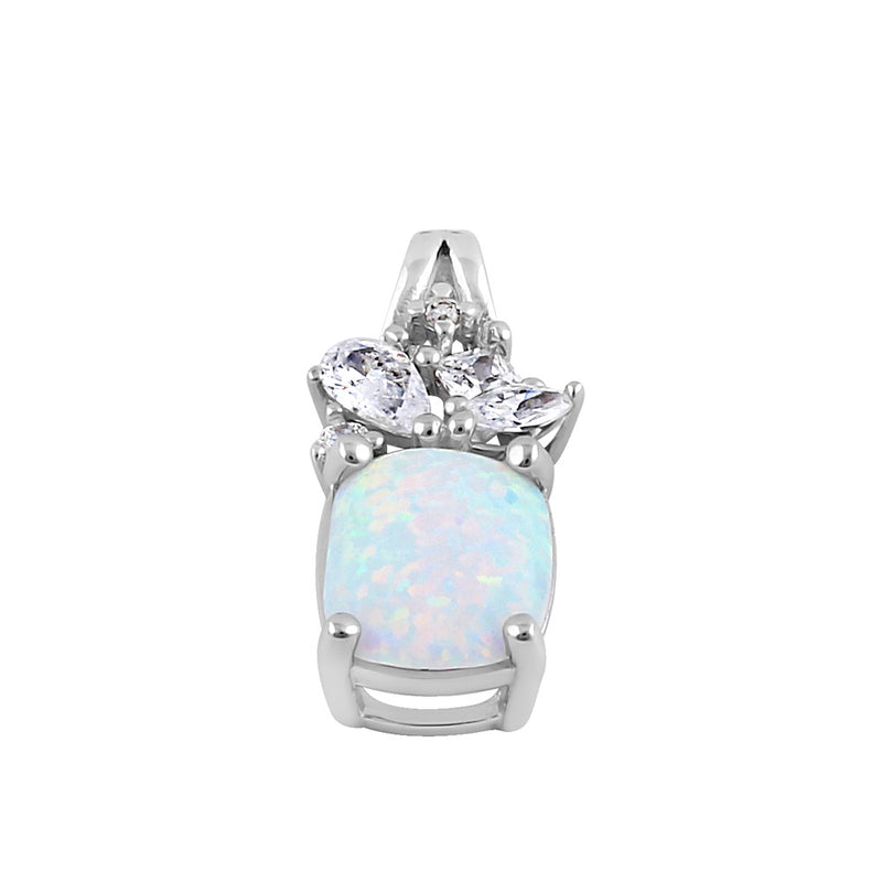 Sterling Silver Elegant Squoval White Lab Opal CZ Pendant