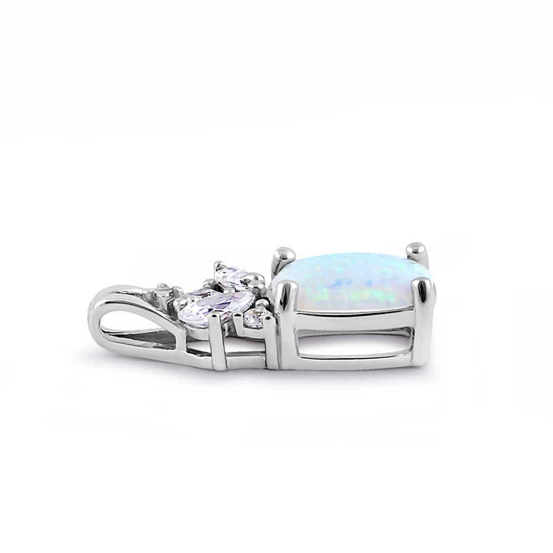 Sterling Silver Elegant Squoval White Lab Opal CZ Pendant