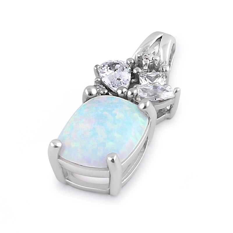 Sterling Silver Elegant Squoval White Lab Opal CZ Pendant