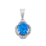 Sterling Silver Elegant Blue Lab Opal Oval Halo Pendant