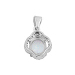 Sterling Silver Elegant White Lab Opal Oval Halo Pendant