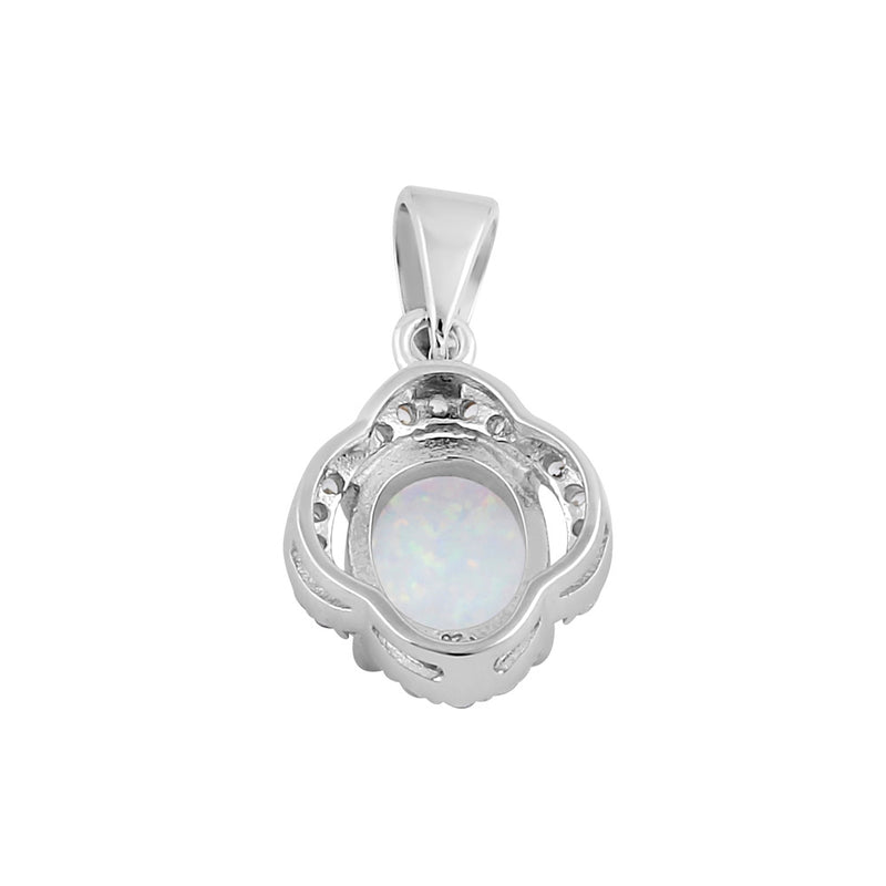Sterling Silver Elegant White Lab Opal Oval Halo Pendant