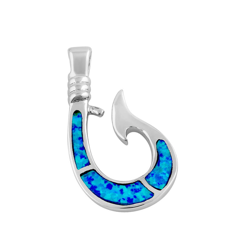 Sterling Silver Blue Lab Opal Maui Fish Hook Pendant
