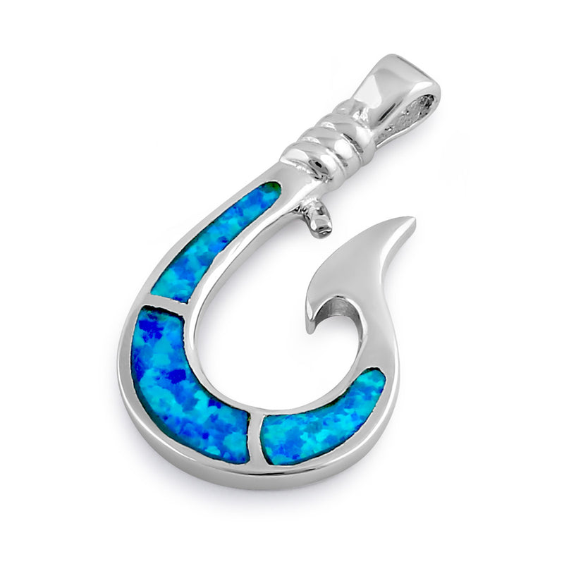 Sterling Silver Blue Lab Opal Maui Fish Hook Pendant