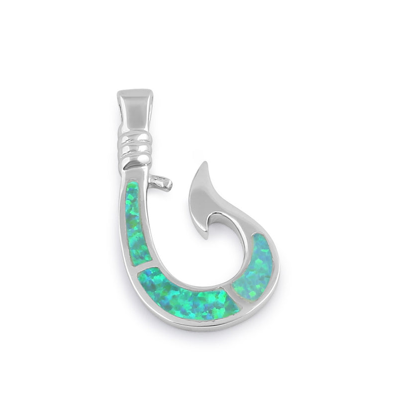 Sterling Silver Green Lab Opal Maui Fish Hook Pendant