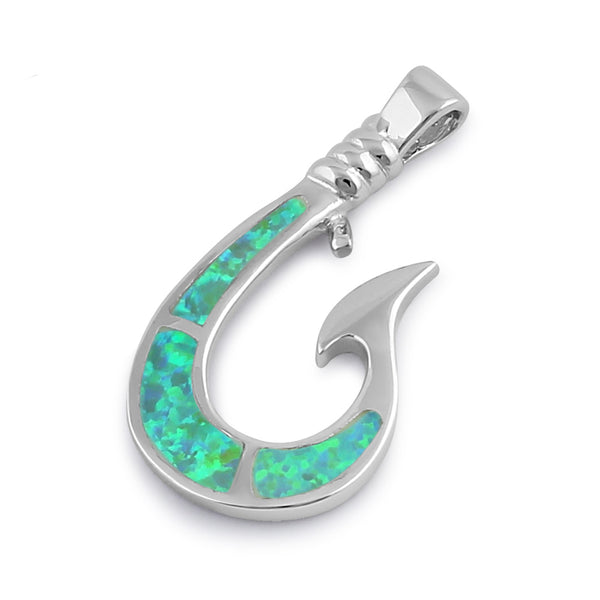 Sterling Silver Green Lab Opal Maui Fish Hook Pendant