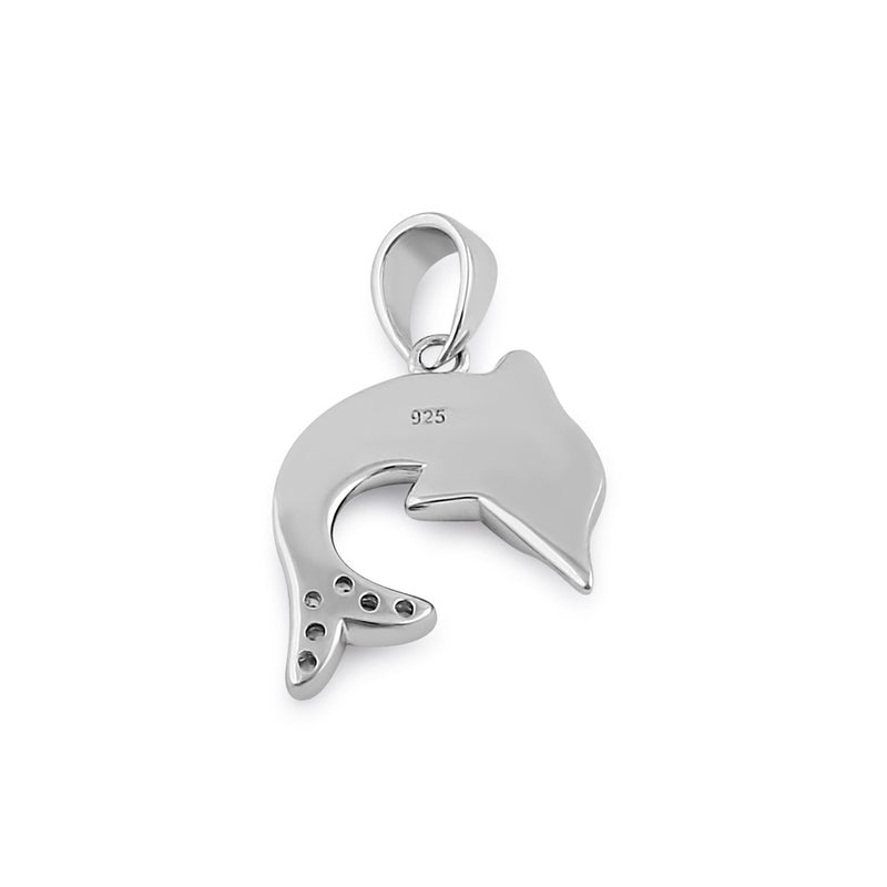 Sterling Silver Pink Lab Opal Dolphin CZ Pendant