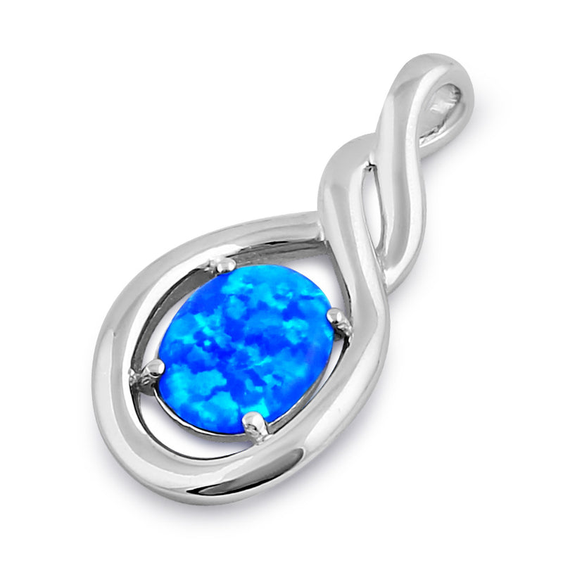 Sterling Silver Blue Lab Opal Oval Twist Pendant