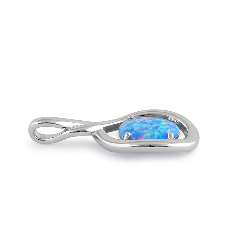 Sterling Silver Blue Lavender Lab Opal Oval Twist Pendant