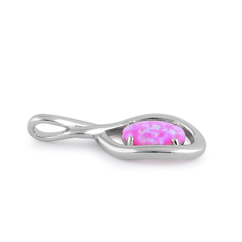 Sterling Silver Pink Lab Opal Oval Twist Pendant