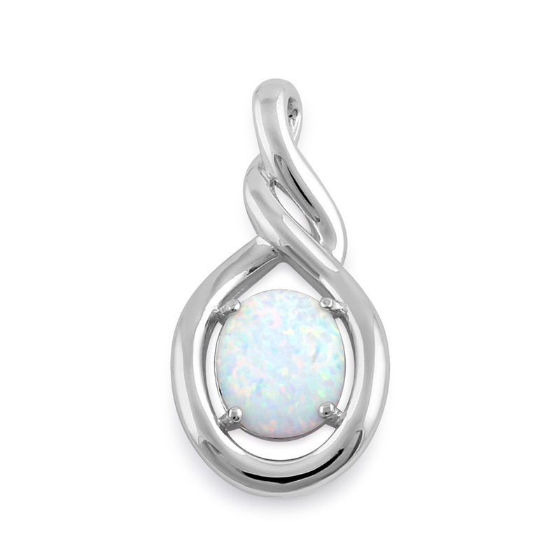 Sterling Silver White Lab Opal Oval Twist Pendant