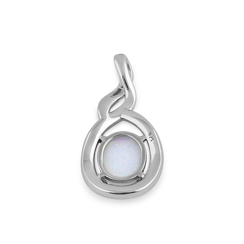 Sterling Silver White Lab Opal Oval Twist Pendant