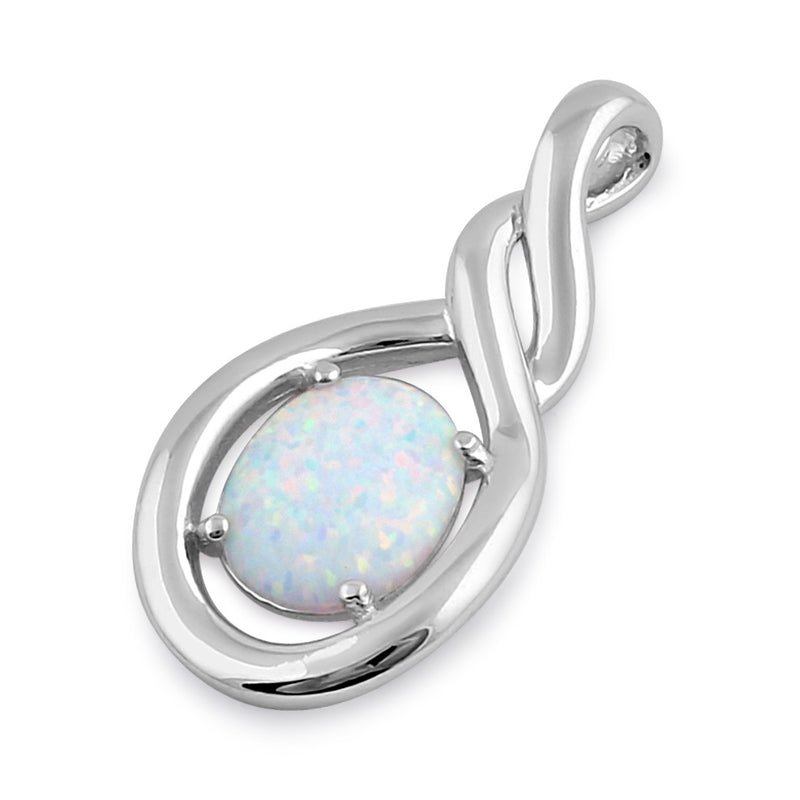 Sterling Silver White Lab Opal Oval Twist Pendant