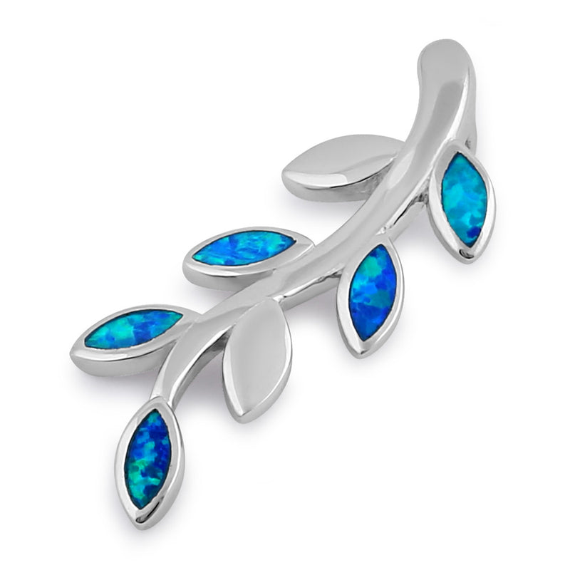 Sterling Silver Blue Lab Opal Trendy Leaf Pendant