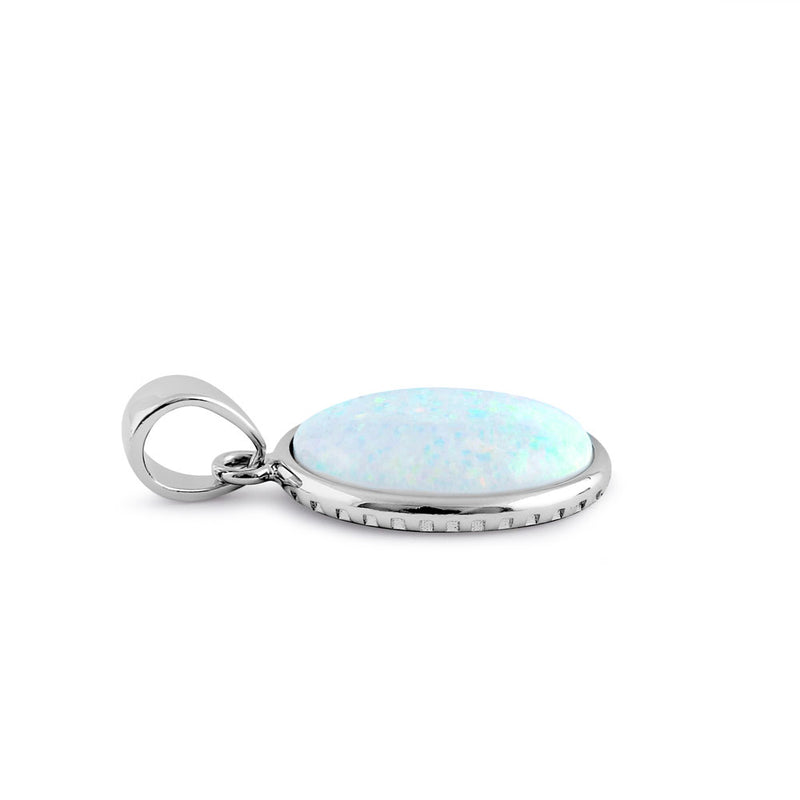 Sterling Silver White Lab Opal Oval Pendant