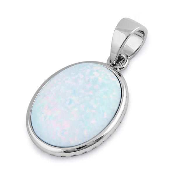Sterling Silver White Lab Opal Oval Pendant