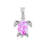 Sterling Silver Pink Lab Opal Filigree Sea Turtle Pendant