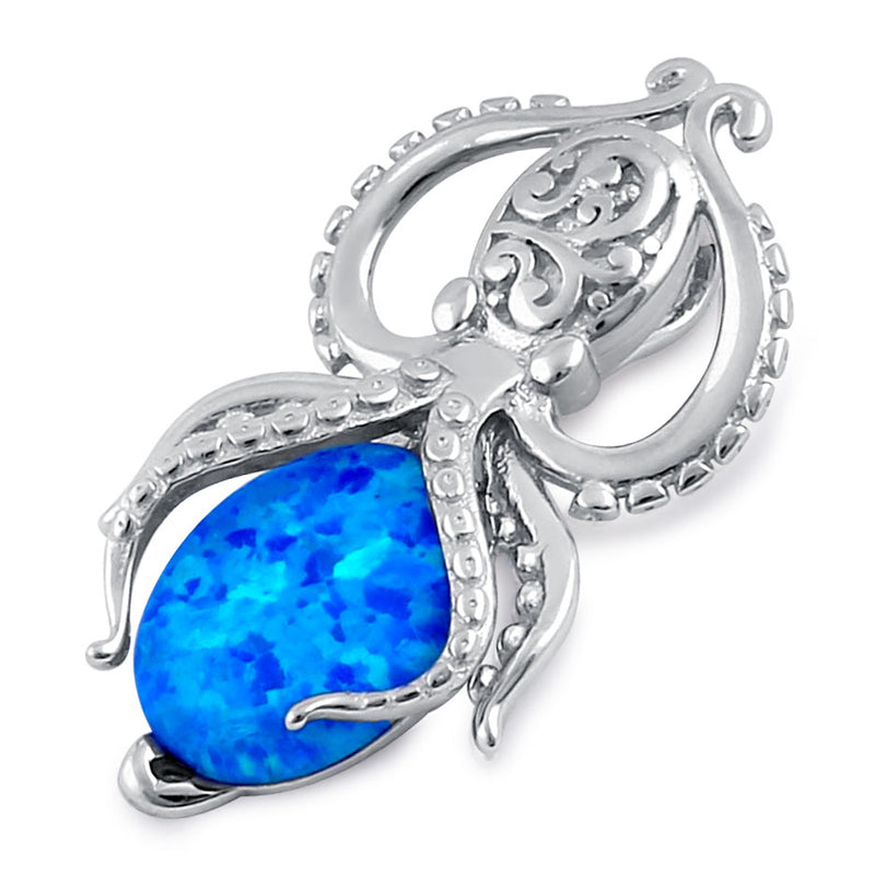 Sterling Silver Blue Lab Opal Squid Pendant