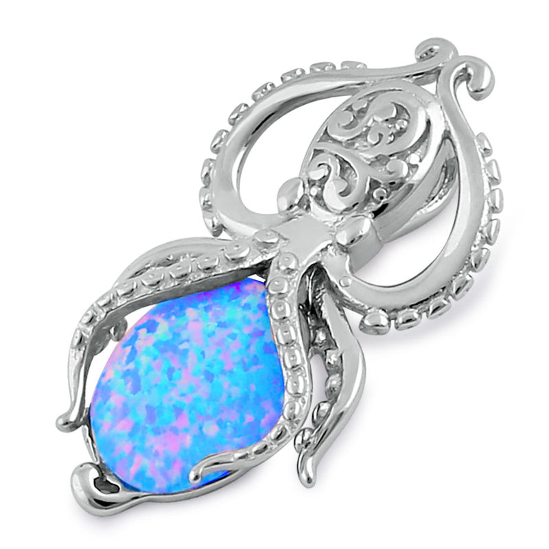 Sterling Silver Blue Lavender Lab Opal Squid Pendant