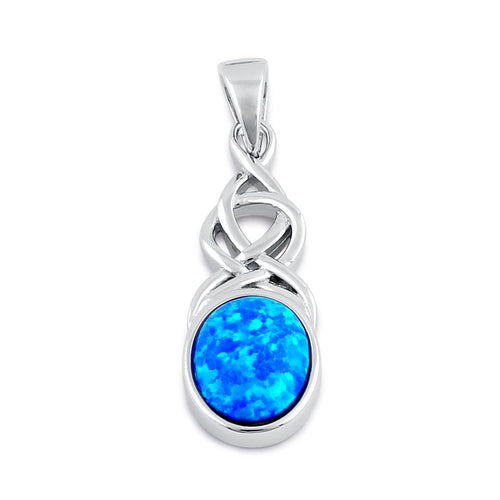 Sterling Silver Blue Lab Opal Celtic Twist and Oval Pendant