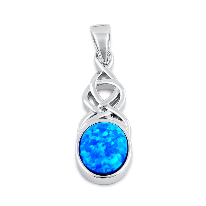 Sterling Silver Blue Lab Opal Celtic Twist and Oval Pendant