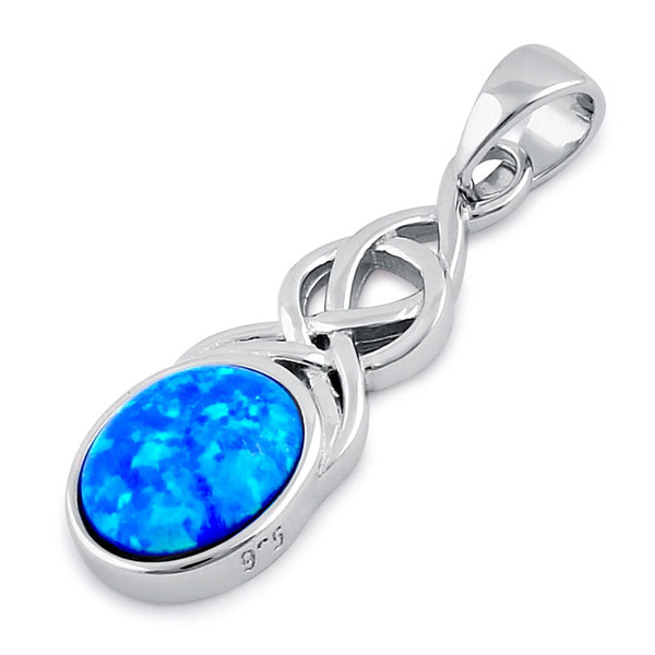 Sterling Silver Blue Lab Opal Celtic Twist and Oval Pendant