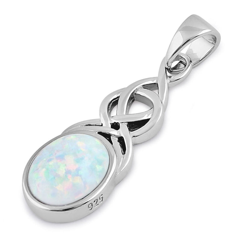 Sterling Silver White Lab Opal Celtic Twist and Oval Pendant