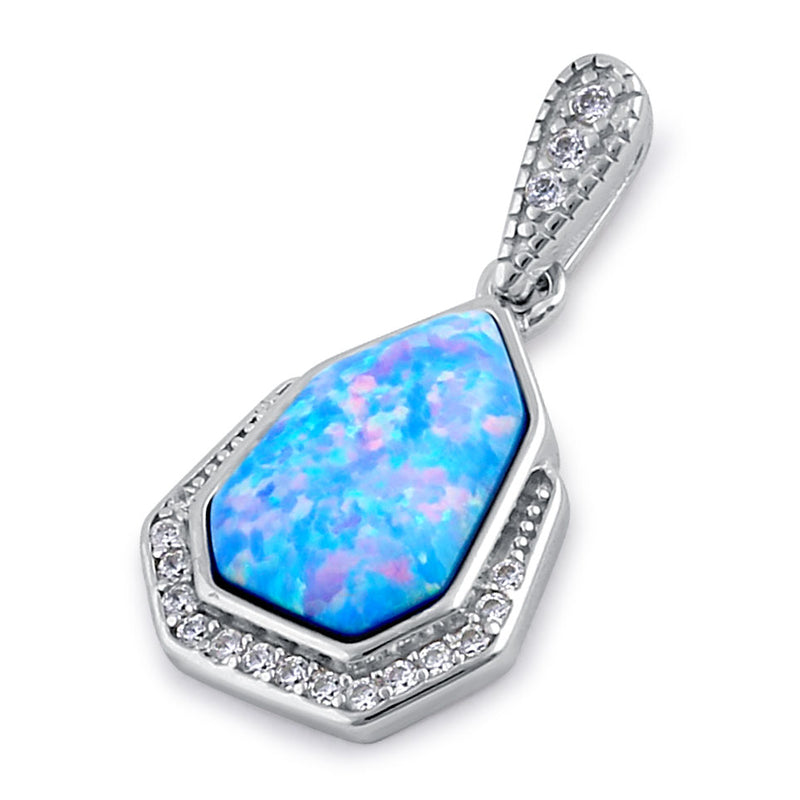 Sterling Silver Elegant Blue Lavender Lab Opal & Clear CZ Heptagon Pendant
