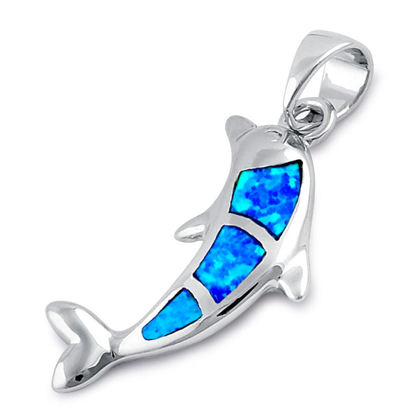 Sterling Silver Blue Lab Opal Bottlenose Dolphin Pendant