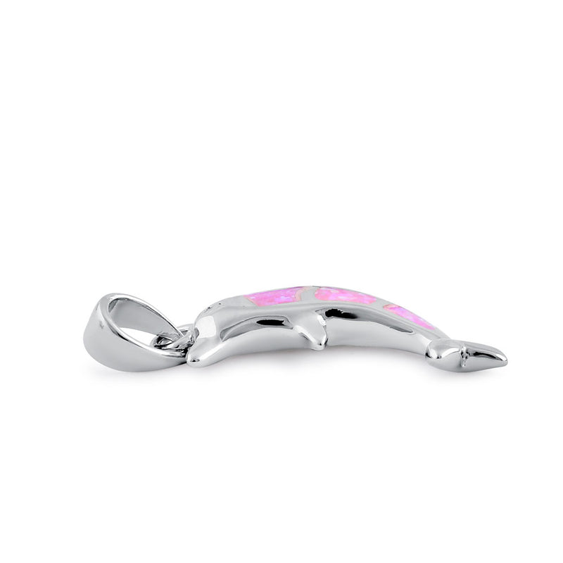 Sterling Silver Pink Lab Opal Bottlenose Dolphin Pendant