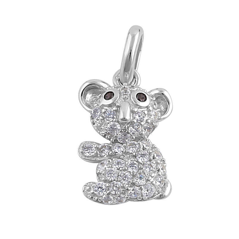 Sterling Silver Dainty Koala Bear Round Cut Clear and Brown CZ Pendant